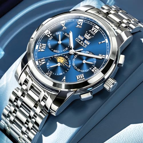 Image of OLEVS Watches for Men Automatic Mechanical Self Winding Dress Wrist Watch Multifunction Calendar Waterproof Luminous