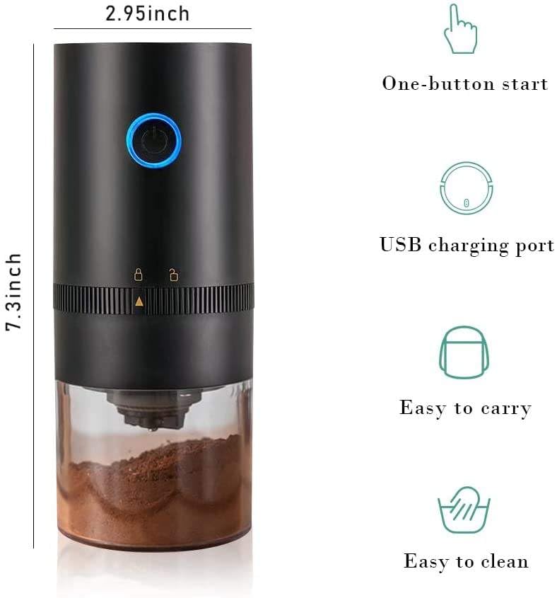 Image of STAR WORK Automatic Coffee Grinder - Adjustable Burr Mill with Precision Coarseness Control |Portable | USB Rechargeable, Compact & Durable Design for Espresso, French Press & Pour Over. (Black)