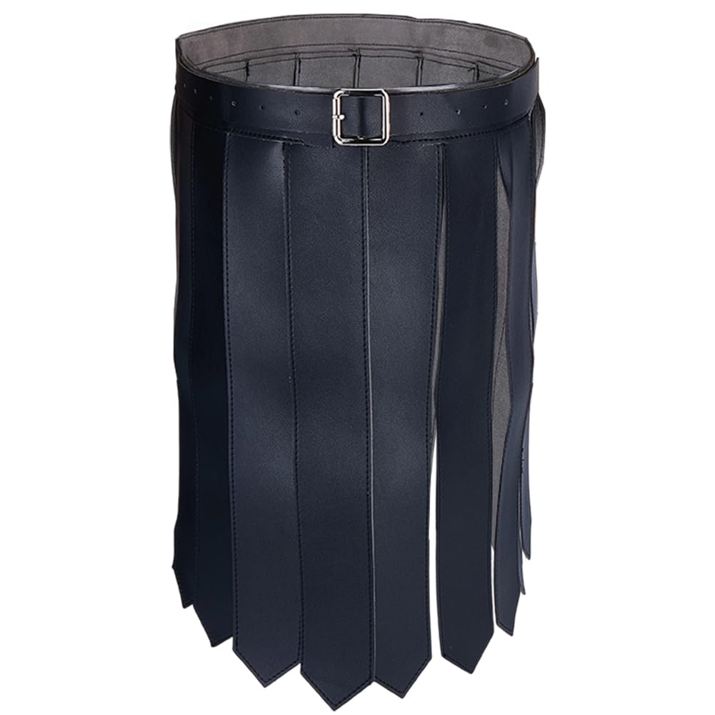 GORGECRAFT Medieval PU Leather Tassel Skirt Black Roman Renaissance Viking Warrior Fringe Waist Belt Adjustable Knight Armor Apron Gladiator Kilt Straps Waistband for Men Women Halloween Cosplay