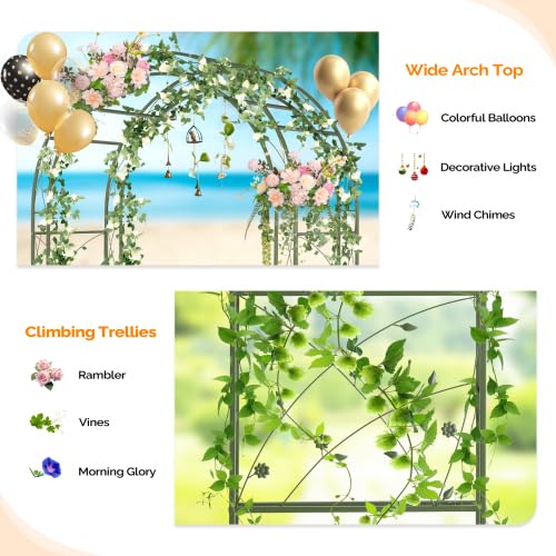 Bonnlo Arche de Jardin en Acier et Double Couche, Arche en Fer pour Plantes Grimpantes et Rosiers, Tonelle Jardin pour Mariages, Fêtes et Décorations Extérieures 215 x 150 x 60cm, Vert Olive