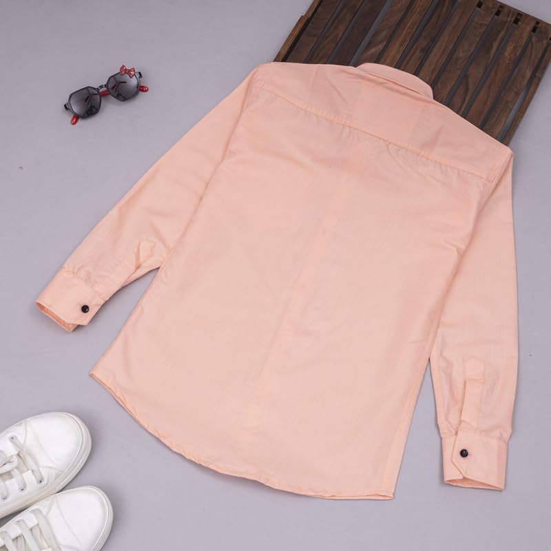 Image of Boy's Kids Regular Fit Solid Pattern Cotton Shirt with Pocket Collared Neck Long Sleeve Button Down Closure Type and Standard Length | Boys Cotton T-Shirts Set | Shirt for Boy