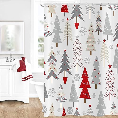 GCIREC Weihnachten Dusche Vorhang, Büffel Check Plaid Elch Xmas Tree Winter Snowflake Bad Vorhang für Badewanne Home Decor wasserdicht Stoff Maschine waschbar mit 12 PCS Haken,180x200cm