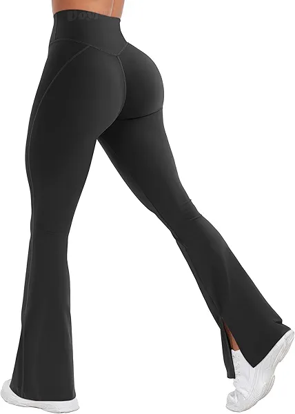 VOYJOY Womens Split Hem Legging Workout High Waist Mini Flared Leggings Casual Workout Gym Yoga Pants