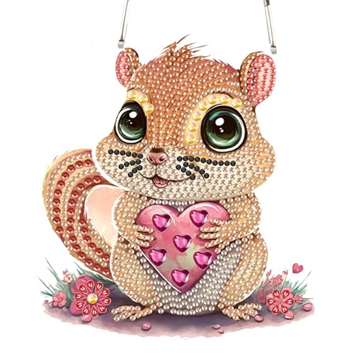 Image of DIY 5D Diamond Painting Rhinestone Acrylic Pendant Kit Love Squirrel Special Shape Diamond Art Hanging Crafts Wall Mosaic Art Door Window Home Decoration Ornament Valentine's Day Gifts