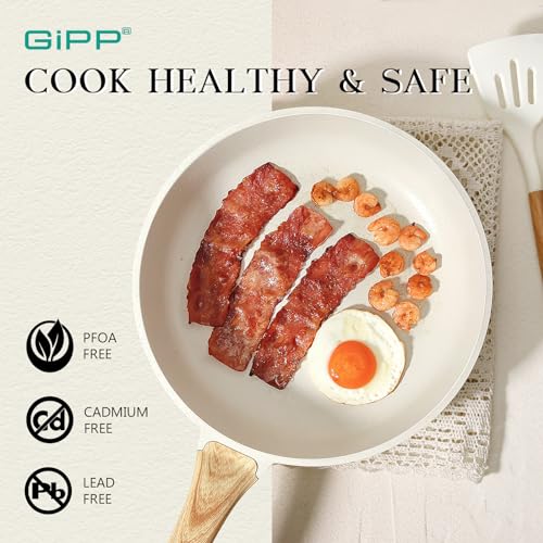 Image of GiPP Non Stick Frying Pan Set - 9.5 inch 10.2 inch 11 inch Granite Nonstick Pan Skillet, Non Toxic Pans for Cooking, Omelette Pans with Stay Cool Handle, Induction Compatible, PFAS /PTFE /PFOA Free, White