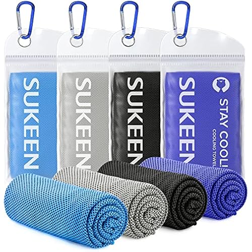 Sukeen 4 Pack Cooling Towels (40"x 12"), Cooling Neck Wraps, Soft Ice Towel