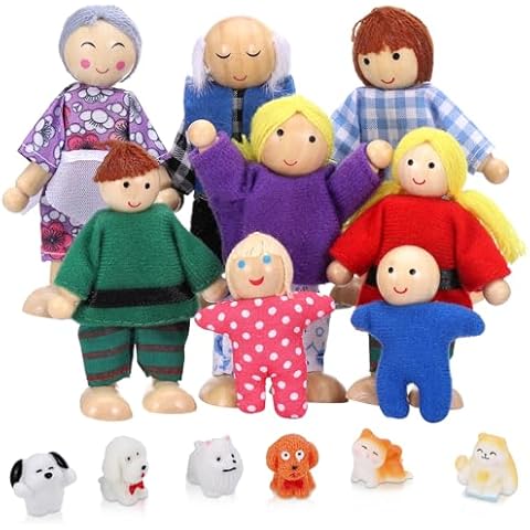 Zocipro Wooden Family Doll Playset with Pets Cover