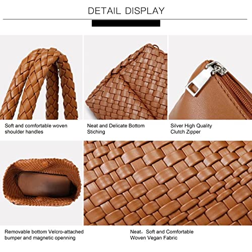 Queenoris Woven Bag for Women, Fashion Top Handle Shoulder Handbag Vegan Leather Shopper Purses Large Travel Tote Bag4
