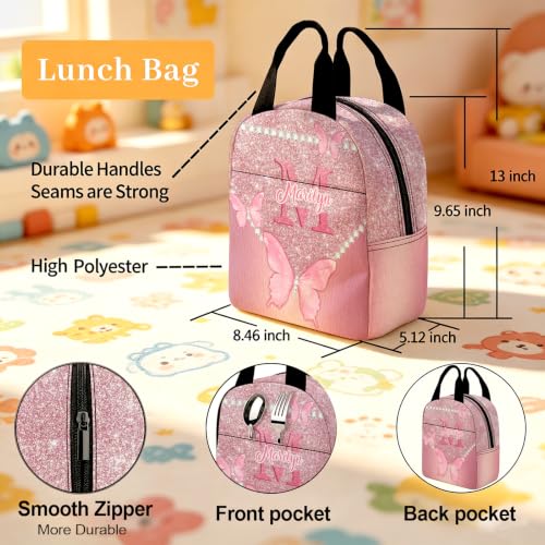 Image of Custom Backpack for Girls Personalized Backpacks with Lunch Bag Kids Set | Back to School Kid Toddler Backpack Girl Book Bag Prek Kindergarten Preschool Daypack Birthday Gifts Pink Butterfly