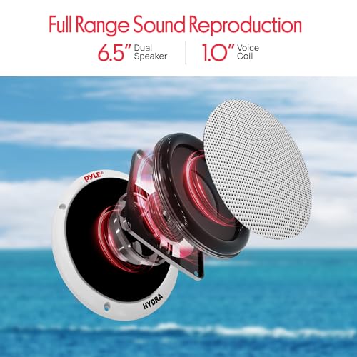 Image of Pyle 6.5 Inch Dual Marine Speakers - 2 Way Waterproof and Weather Resistant Outdoor Stereo Sound System with 400 Watt Power, Polypropylene Cone and Butyl Rubber Surround - 1 Pair - PLMR605W(White)