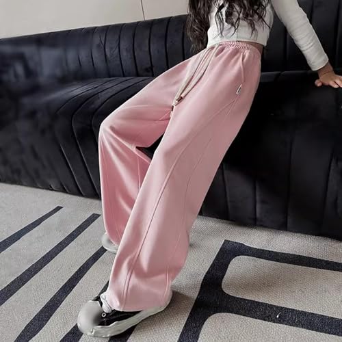 School Pants for Girls Y2K Baggy Wide Leg Sweatpants Elastic High Waisted Joggers Drawstring Straight Leg Pants3
