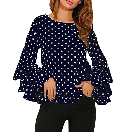 DEELIN Las Camisas de la Trompeta de Las Mujeres de la Manera Sueltan Las Camisas Ocasionales de la Camisa de Punto de Las señoras rematan (XL, Azul)