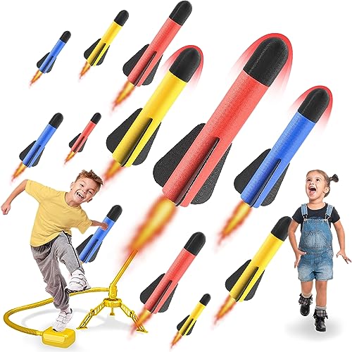 Doloowee Rocket Launcher for Kids - 12 Foam Rockets Adjustable Rocket Launcher - A Fun Game Outdoor Toys - Kids Garden Toys for 3-15 Years Old Boys Girls Gift