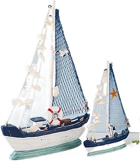 PEIXEN Wooden Sailboat Model Mediterranean Sea Shell Boat Nature Decoration Crafts Smooth Sailing Solid Wood Living Room and Study Decoration