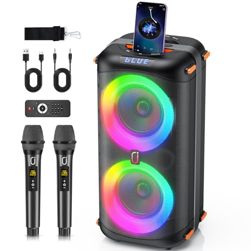 HWWR Enceinte Karaoke 2 Micro sans Fil, Puissance Max 300W Karaoké Professionnel, 10000mAh Portable Bluetooth 5.3 avec LED Haut-Parleur Amplifié Portable...