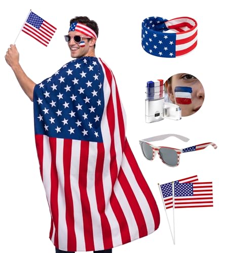 Vermeyen American Flag Cape Costume Accessories 4th of July Outfits for Women and Men 250th Anniversary Independence Day