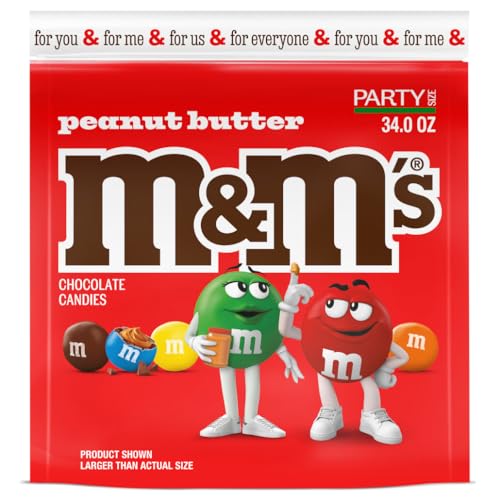 M&M'S Peanut Butter Chocolate Candy, Milk Chocolate, Party Size, Candy Bulk for Holiday Gifts, Party Favors & More, 38 oz Bag