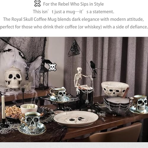Royal Skull Coffee Mug, Halloween Gothic Decor Horror Novelty Ceramic Tea Cup Funny Diabolical Bonehead Gift, for Coffee Lovers and Collectors (#B) - Image 3