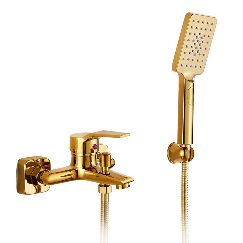 Lakkoakoaa A Bath Shower Mixer Tap Wall Mounted Bathtub Faucet Modern Brass Single Lever Bath Taps, Bathroom Tub Faucet, With 3 Mode Handshower Nd 1.5M Shower Hose, Gold