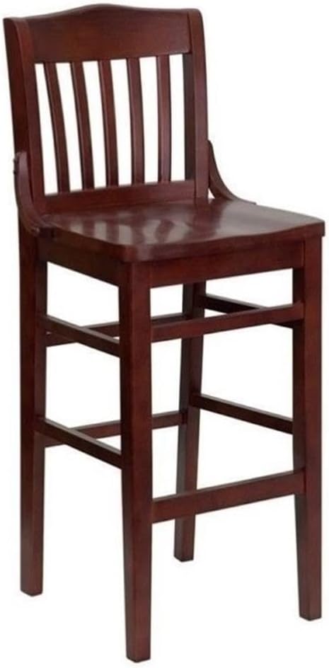 BOWERY HILL 30" Bar Stool, Solid Beech Wood Construction, Mahogany Finish, School House Style Back, Foot Rest Support, Durable Commercial or Home Seating, 44" H x 18.5" W x 18.75" D