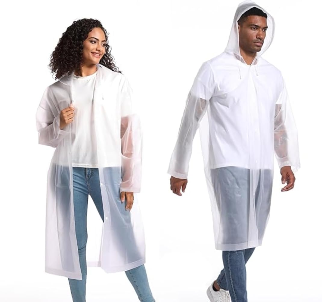 2 Pcs Rain Ponchos for Adults Reusable EVA Raincoats for Women Men with Drawstring Hood and Sleeves Waterproof Rain Coats for Camping, Hiking Travel