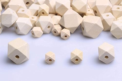 Miniatura 6 de 100 cuentas de madera geométricas naturales de polígono, cuentas espaciadoras sueltas de madera sin terminar para hacer cuentas, manualidades,