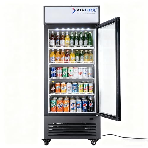 Image of Commercial Flower Beverage Refrigerator Floral Display Fridge,Glass Door Drink Cooler with LED Light Adjustable Shelves,ETL Sanitation,Wheels Included,16.5Cu Ft,68.9''High