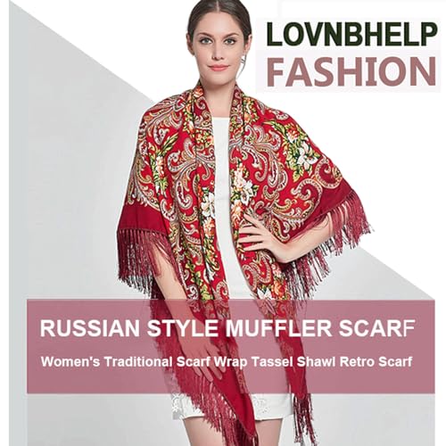 Russian Style Muffler Scarves Women's Traditional Scarf Wrap Tassel Shawl Fringes Neck Head Shawl2