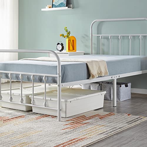 Topeakmart White Sturdy Metal Platform Bed Frame Mattress Foundation Iron-Art With Classic Victorian Style Headboard And Footboard Under Bed Storage No Box Spring Needed Twin Size #TOP2