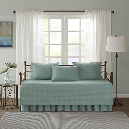 Image of Comfort Spaces Daybed Cover - Luxe Double Sided Quilting, All Season Cozy Bedding with Bedskirt, Matching Shams, Kienna Sage Green75 inchx39 inch 5 Piece