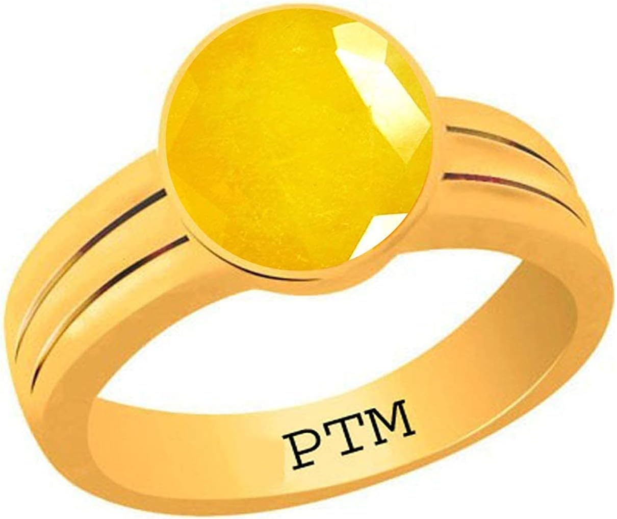 PTM Panchdhatu (5 metals) Yellow Sapphire (Pukhraj) 3.25 Ratti to 10.25 Ratti or 3.0 Cts to 9.35 Cts Astrological Gemstone 22 K Gold Plated Ring for Men & Women