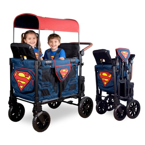 Image of WONDERFOLD W2 Luxe Pro Special Edition Superman Stroller Wagon (2 Seater) - Collapsible Wagon Stroller with Seats with 5-Point Harnesses, Easy Access Zipper Door, and Removable Sun Canopy