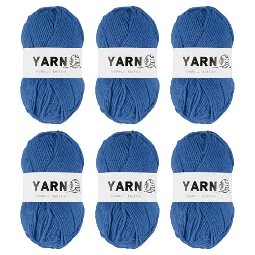 Rebower 6Pcs Dark Blue Acrylic Yarn 790 Yard 4 Ply Soft Crochet Yarns Sport Weight Yarn,[for DIY Crocheting Knitting Craft Blankets Hats]-300g