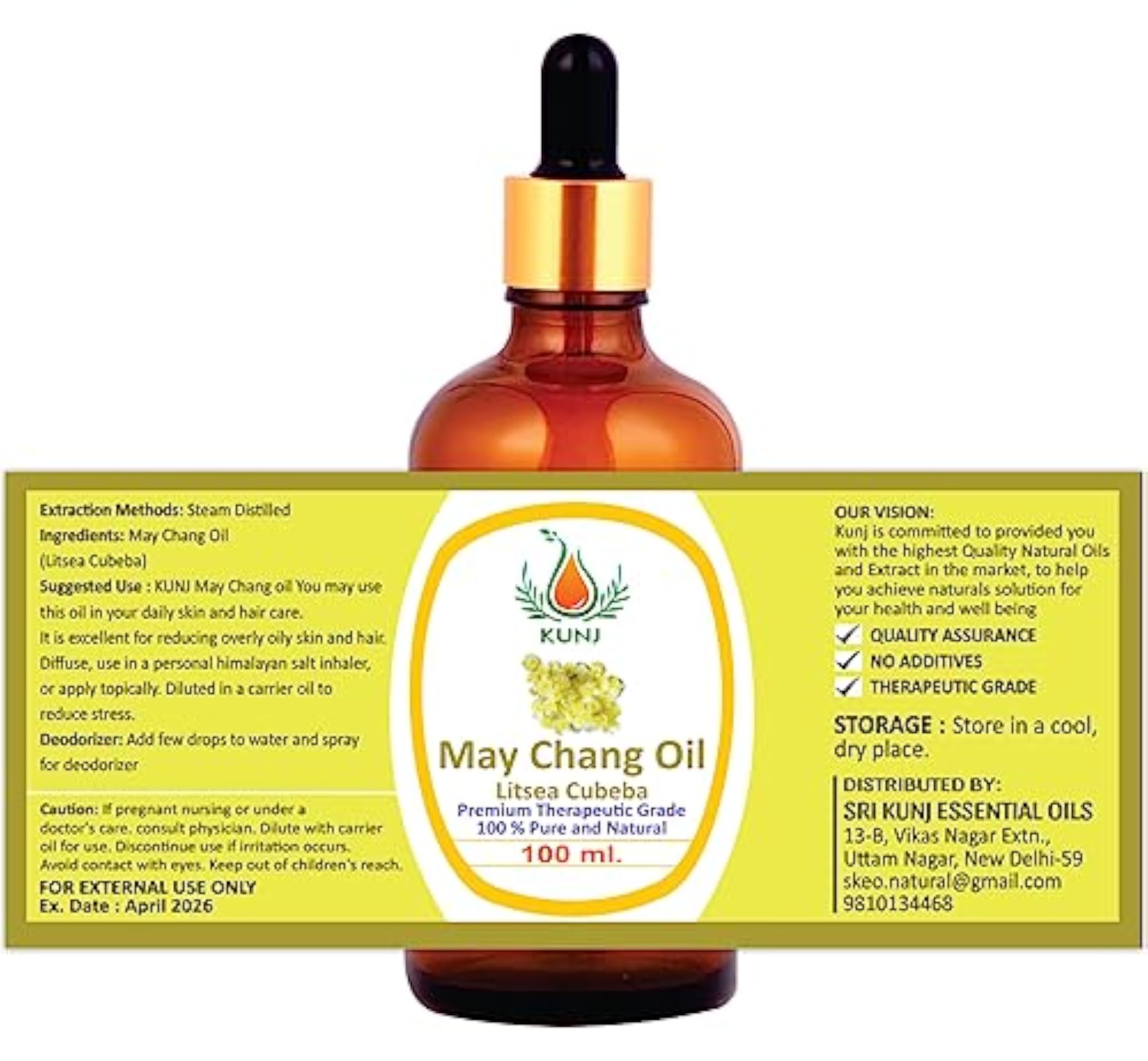 KUNJ May Chang Essential Oil, 100% Pure & Natural