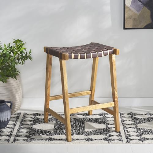 Safavieh Home Collection Abreu Butaco de Madera Maciza 27 Pulgadas Color Cognac/Natural miniatura 2