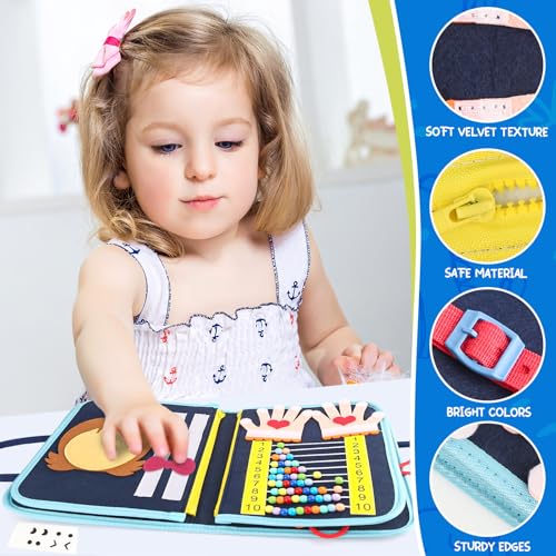 Image of Toddler Busy Board, Montessori Sensory Toys for Boys, 3-8 Year Old Girl Toddler Travel Toys, Educational Learning Activities Board for Motor Skills, Birthday Gifts for Airplane Car, Pink