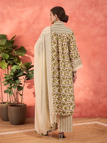 Image of Shae by SASSAFRAS Women Geometric Print Kurta With Pencil Pants & Dupatta