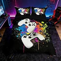 Loussiesd Set di biancheria da letto colorato, motivo gioco, copripiumino per ragazzi, videogiochi, letto 200x200cm consolle per giocatori gioco di azione, per letto di adolescenti e bambini 3 pezzi