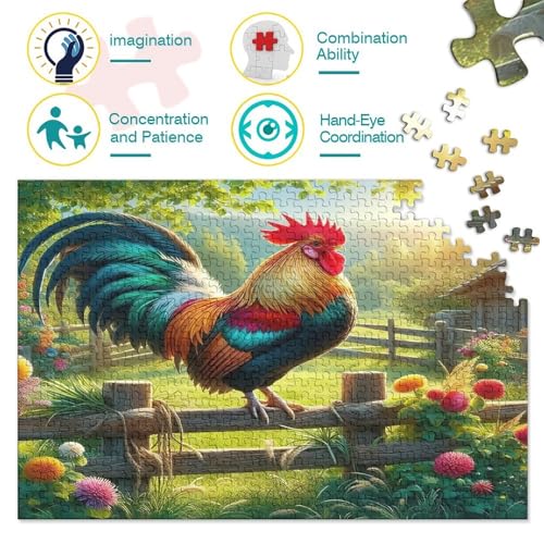 Rompecabezas para adultos de gallo al atardecer, juego familiar de 1000 piezas y 38x26 cm 3