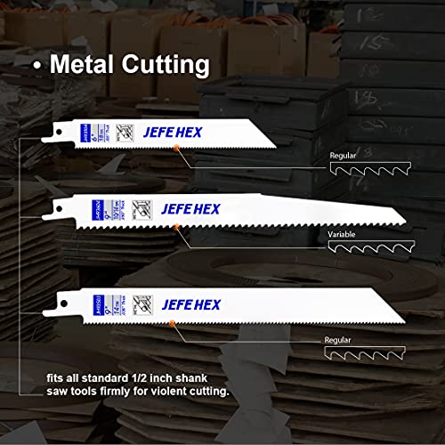 JEFE HEX 10-Piece Reciprocating Saw Blades Set, 6 to 9 Inch Bi-Metal Cobalt Saw Blades Kit, Heavy Duty Metal Cutting, Wood Pruning and Multi-Purpose