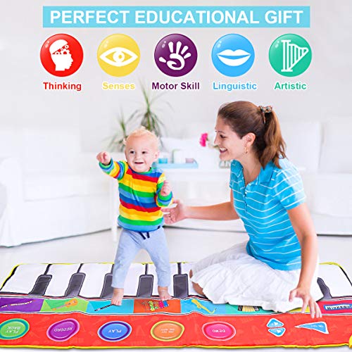 Renfox Kids Toys Large Musical Mat 58.26 * 23.62" - Music Floor Piano Keyboard Dance Play Mat With 8 Musical Instrument Sounds 5 Play Modes, Birthday Toy Gift For 3 4 5 6 7 8+ Years Old Boys Girls #TOP5