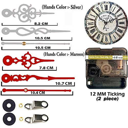 Image of YOPY Combo of 2 Ajanta Mfg. Battery Operated Plastic Ticking Clock Movement Machine with Hands (Silver+Red) (Desing 8)