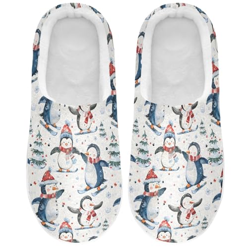 Fuzzy Memory Foam Slippers for Women/Men Watercolor Penguin Snowman Pattern Fluffy Winter House Shoes Indoor and Outdoor2