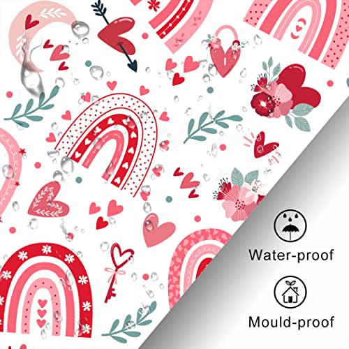 Cyrekud 72" X 72" Valentine's Day Rainbow Shower Curtain Red Love Heart Abstract Bathroom Set Spring Holiday Home Bath Bathtub Decor Durable Fabric Machine Washable With 12 Hooks #TOP4