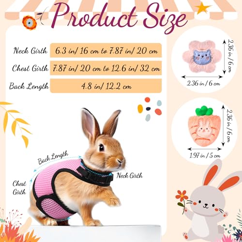 Image of Easter Bunny Costume Rabbit Harness and Leash Set with 2 Cute Decorations Bunny Clothes Adjustable Buckle Breathable Mesh Vest Harness for Rabbits Ferret Small Pig Puppy(Pink,Cute Pattern)