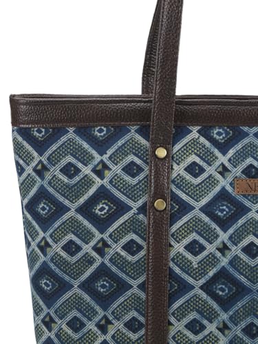 Image of NEPRI Printed Office Tote Bag | Laptop Bag 15.6 inch | Stylish Tote Bags for Office Use | Purse for Women | Vegan Leather & Handblock Printed Fabric Handbag | Daily & Travel Use