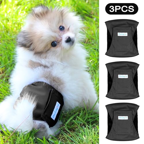 Image of Paw Legend Washable Dog Belly Band Wrap Diapers for Male Dog | High Absorbing Puppy & Doggy Diapers Male (3 Pack,Black,Black,Black,XS)