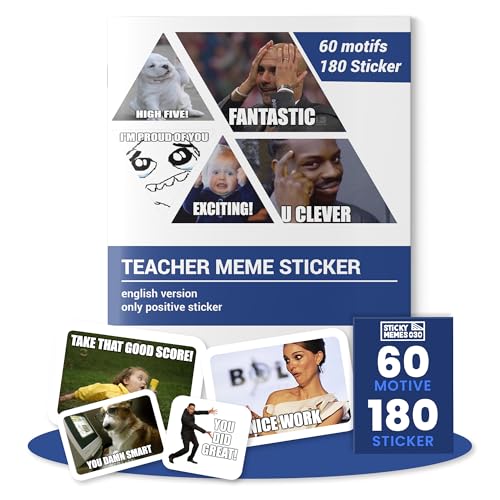 Lehrer Memes Sticker/Aufkleber (Nur positive) 180 Stk. / 60 Motive Lehrermemes für Noten Lehrer Sticker Lehrergeschenk Abschied Motivations Sticker - Geschenk