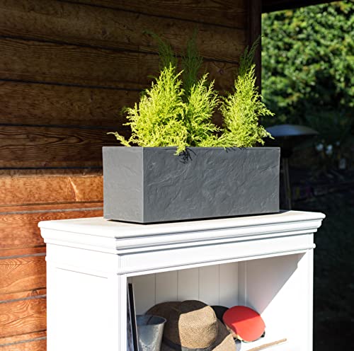 Ondis24 Balkonkasten mit Wasserspeicher, 25L Pflanzvolumen, Pflanzkübel Vulkan, rechteckig, Blumentopf, Balkon Terrasse (Anthrazit)