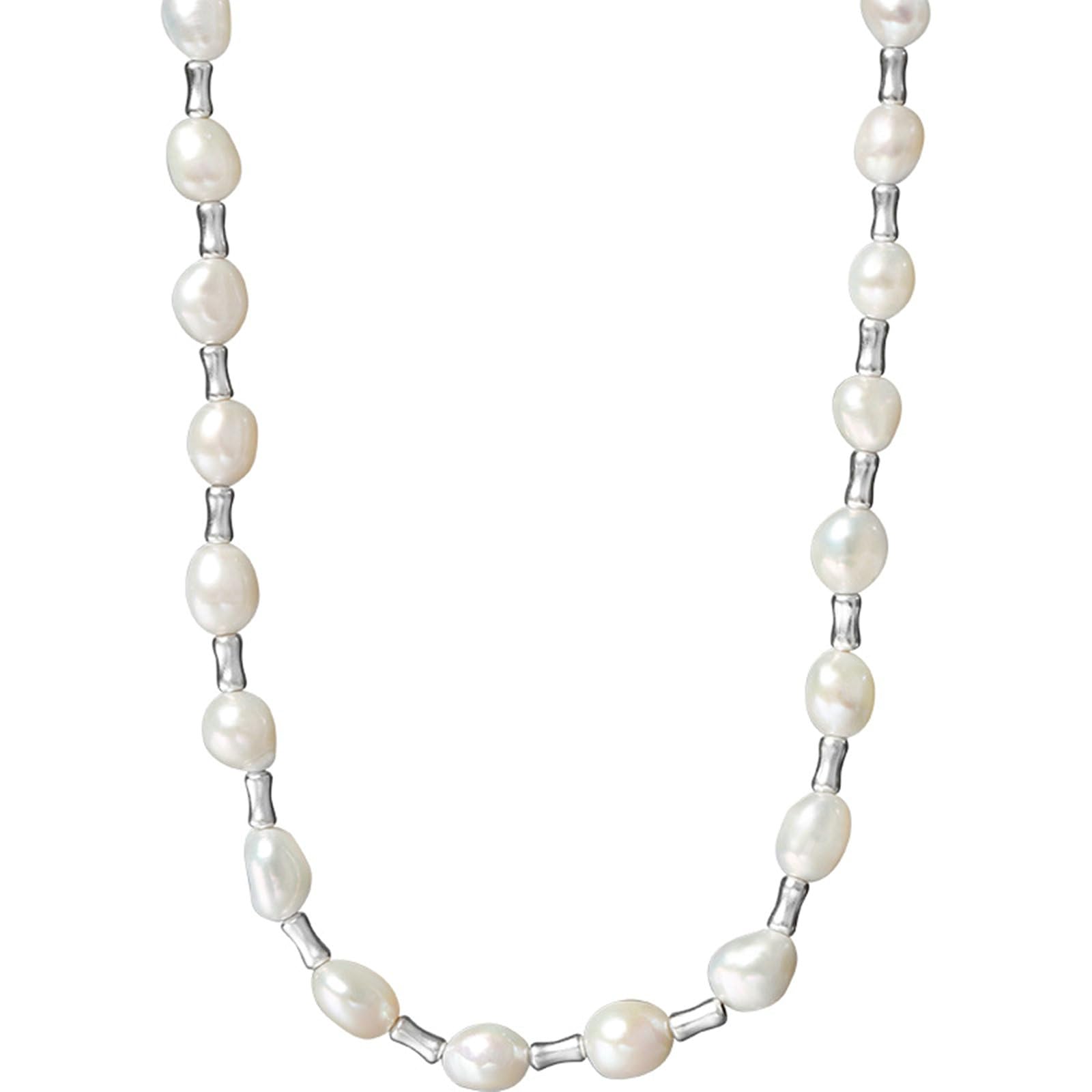 Collana da donna in argento 925, collana da donna con perle (7-8 mm), collana bianca con ciondolo da 46 cm, 46cm, Argento sterling, Perla